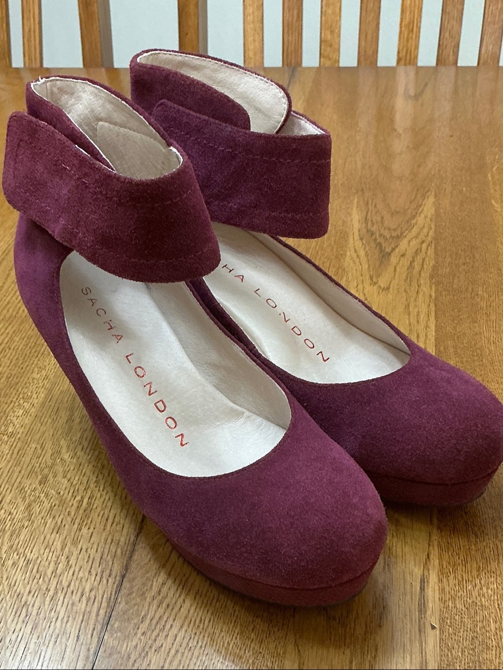 Woman’s Sacha London wine suede ankle wrap platform heel. Size 7. Like new! Cute